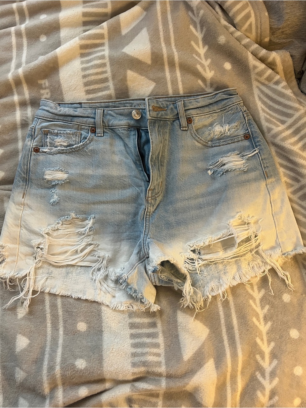 American Eagle Outfitters Light Blue Distressed Denim Shorts